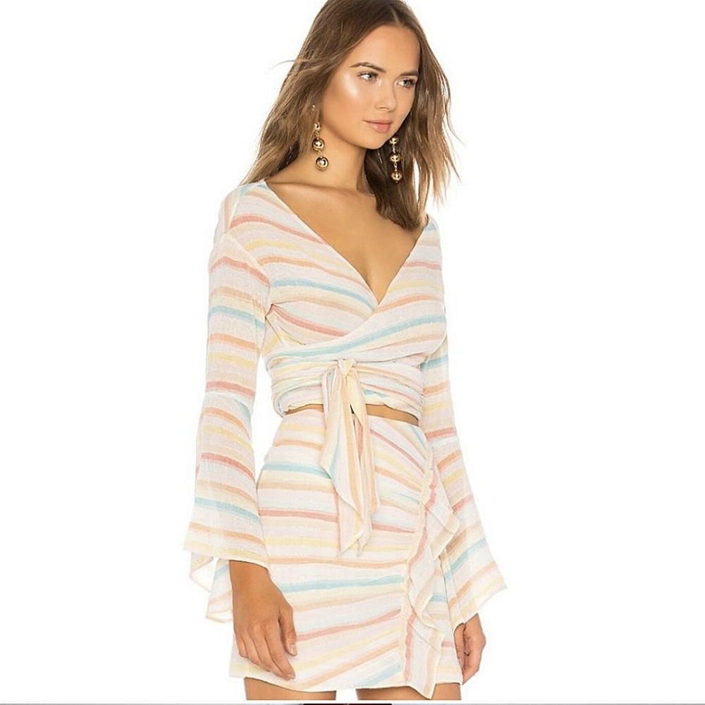 LOVERS + FRIENDS Two Piece Rainbow Glitter Striped Wrap Skirt Set